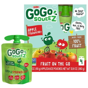 GoGo squeeZ Applesauce and Fruit Puree, Apple Strawberry Snack Pouches, 3.2 oz, 4 Pack