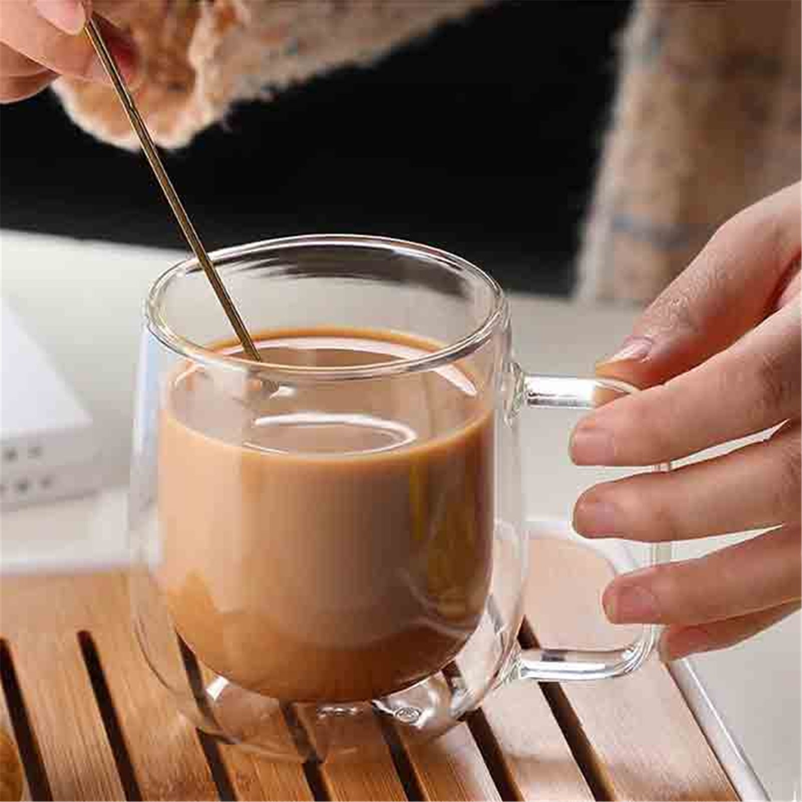Double Walled Glass Coffee Mugs with Handle, 8.8 Oz Colored Borosilicate Glass Cups for Hot Cold Beverages, Cappuccino, Latte and Tea