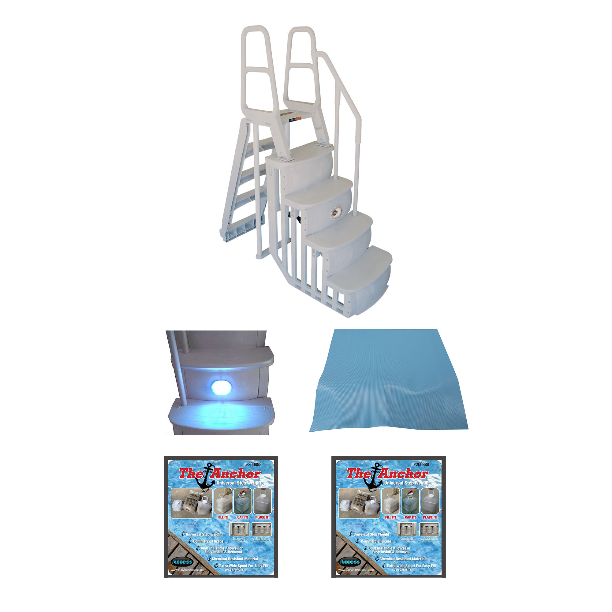 Main Access 200100T Above Ground Pool Ladder Steps w/ Pad + 2 Weights