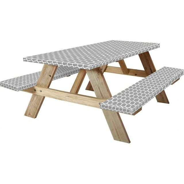 POINTERTECK Picnic Table Cover With Bench Covers Fitted Table Covers Vinyl Tablecloth with Flannel Backing For 6 Foot Tables Elastic Edge Waterproof for Home Goods Indoor Outdoor Patio
