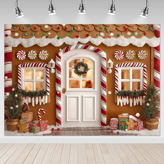 Gingerbread Christmas Backdrop Christmas Candy Cane Party Photography Background Gingerbread House Family Gathering Holiday Party Decorations Banner Supplies Photo Booth Props