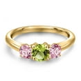thumbnail image 3 of Gem Stone King 18K Yellow Gold Plated Silver Green Peridot and Pink Lab Grown Diamond Engagement Ring for Women | 1.05 Cttw | Round 5MM | Gemstone August Birthstone | Size 8, 3 of 6