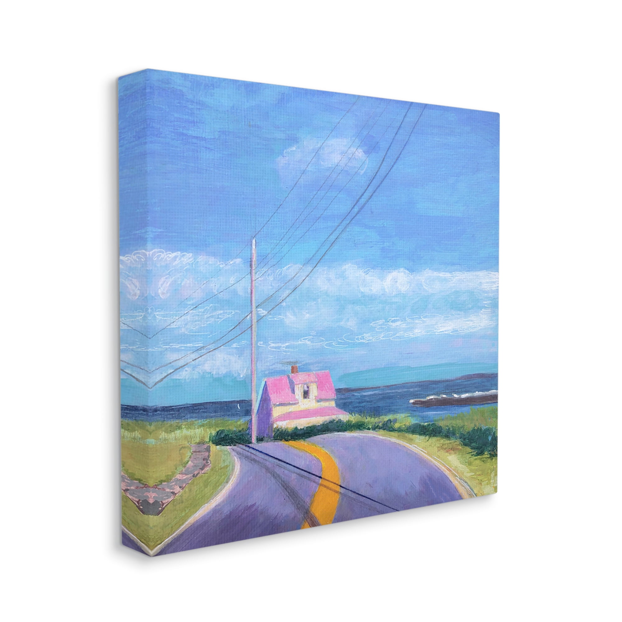 Stupell Industries Vivid Seaside Cottage Road Calm Ocean Breeze Painting Gallery Wrapped Canvas Print Wall Art, Design by Sweetwater