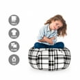 thumbnail image 2 of Plaid Storage Toy Bag Chair, Black and White Tartan Pattern Graphic Grid Art Design with Traditional Influences, Stuffed Animal Organizer Washable Bag, Large Size, Black White, by Ambesonne, 2 of 3