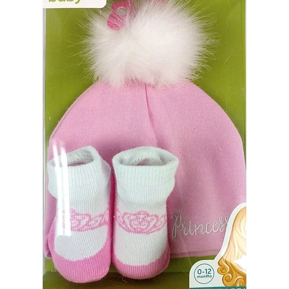 Disney Princess Baby Hat & Sock Set Pink 2pc Newborn Girls 0–12 Months