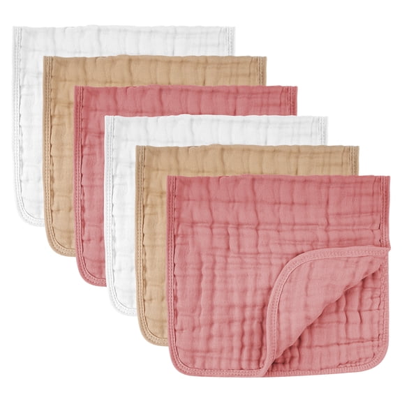 Muslin Burp Cloths 6 Pack - 20" x 10" - Ultra Soft & Absorbent, 100% Cotton for Spit Up & Drool- Gentle Baby Burping Cloth, Newborn Boys Girls Essentials, 2 White,2 Beige,2 Pink