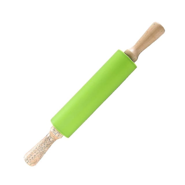 Rodillo de silicona para hornear, rodillo de masa antiadherente, mango de madera, accesorios de cocina, rodillo de repostería