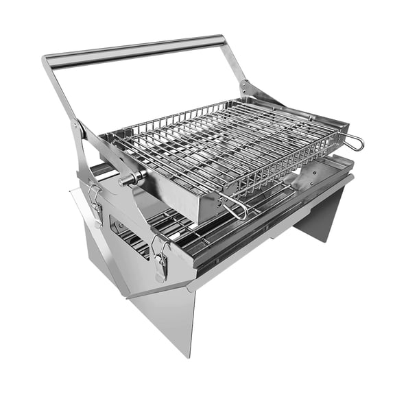 Portable Stainless Steel Outdoor, BBQ Grill 360° Rotating Charcoal Grill