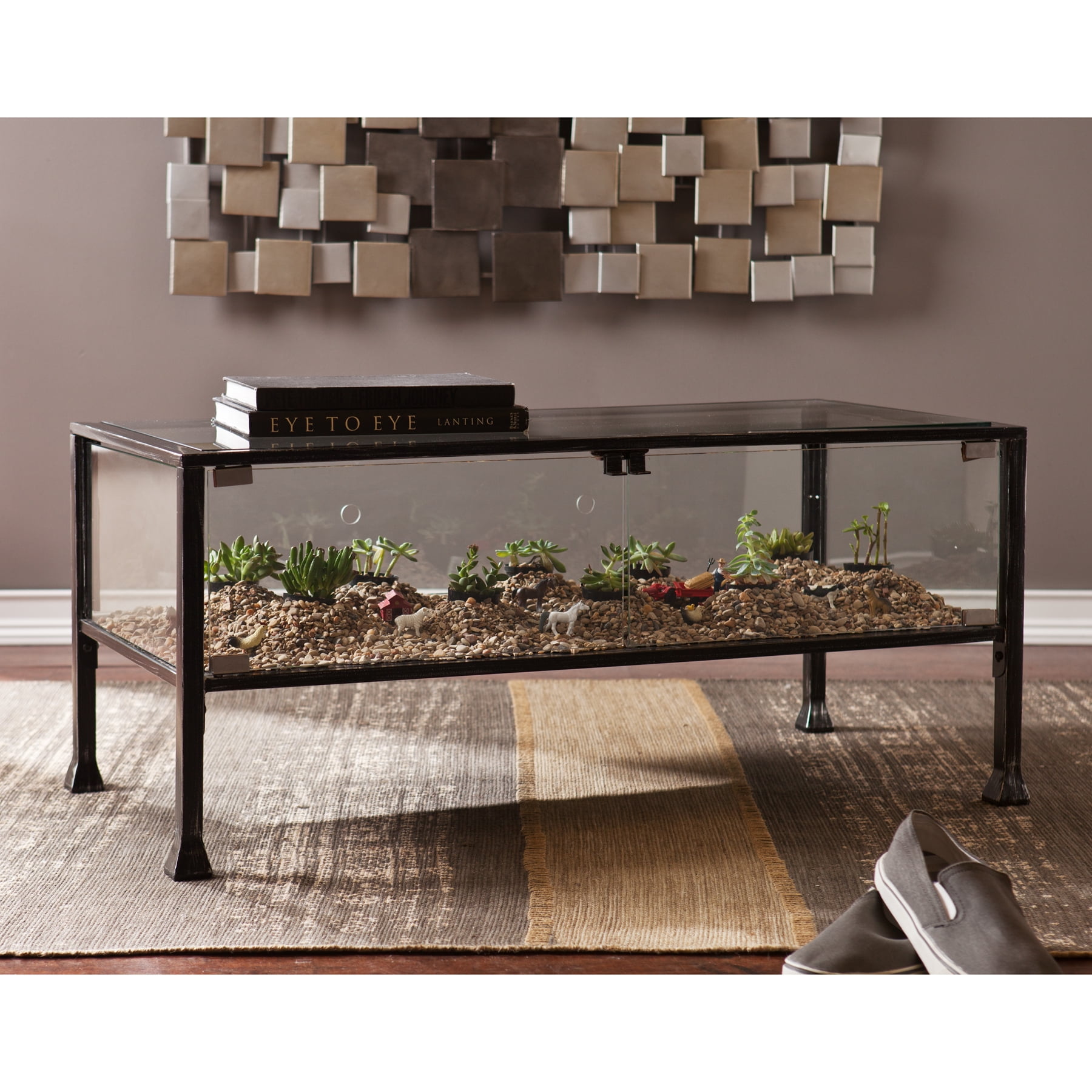 Southern Enterprises Showcase Terrarium Glass and Metal Coffee Table Black