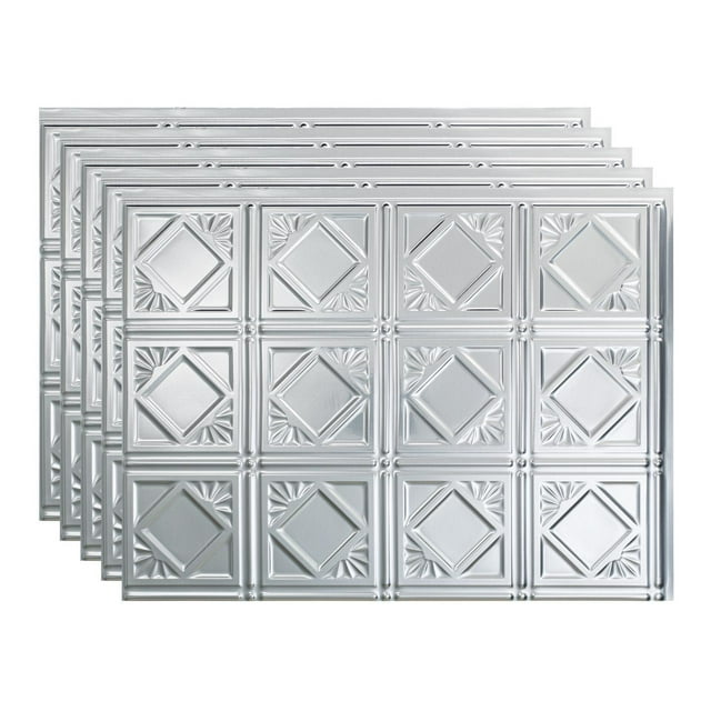 FASÄDE Traditional Style/Pattern 4 Decorative Vinyl 18in x 24in Backsplash Panel in Brushed Aluminum (5 Pack)