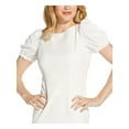 thumbnail image 3 of ADRIANNA PAPELL Womens White Zippered Sequined Pouf Sleeve Crew Neck Mini Party Sheath Dress 10, 3 of 5