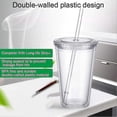 thumbnail image 2 of Double-layer Plastic Cup With A Lid And Straw, Insulated Coffee Cup, 500ml, Transparent, 2 of 4