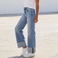 thumbnail image 5 of ClodeEU Women's High Waisted Cuffed Wide Leg Jeans with Distressed Patchwork ,Fashion Denim Pants Blue,Womens Plus L, 5 of 6
