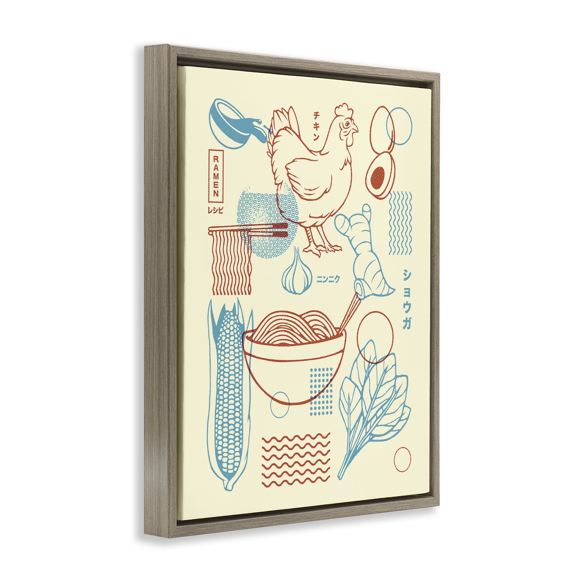 Stupell Industries Minimalist Ramen Ingredients Brown Framed Floater Canvas Wall Art, design by Tobe Fonseca