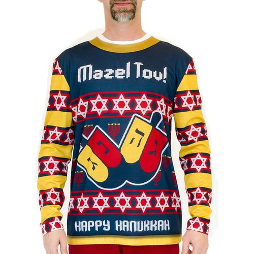 Faux Real Mazel Tov Ugly Hanukkah Sweater Men's Long Sleeve Tee Shirt
