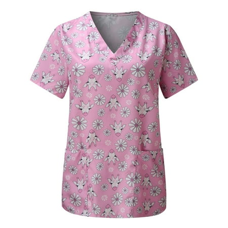 

Luiyenes Tshirt Women Short Sleeve Short Sleeve V Neck Scrub Top