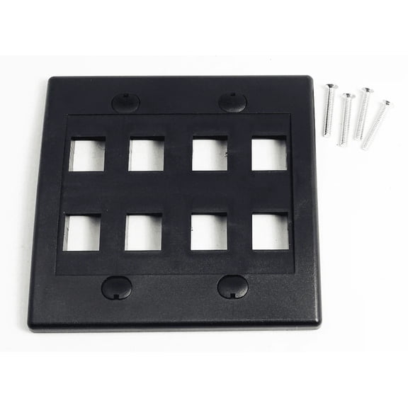 RiteAV - Keystone Wall Plate Double Gang 8-Port Black (1 Piece Flush)