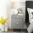 thumbnail image 6 of Taina Light Grey Side Table - 1 Drawer, 1 Door, High Gloss Finish, Acrylic Knob and Acrylic Leg with Gold Tip, 6 of 10