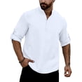 thumbnail image 2 of Dresfit Men's Henley Shirts Solid Button Down Business Tops Long Sleeve Loose Cotton Tennis T Shirts Big and Tall Lightweight Tees White L, 2 of 5