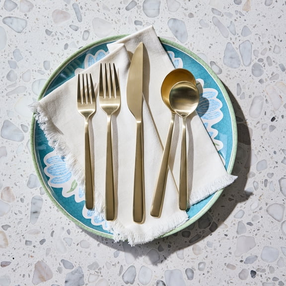 BHG Gold 20-Piece Hammered Flatware Set with Satin Finish