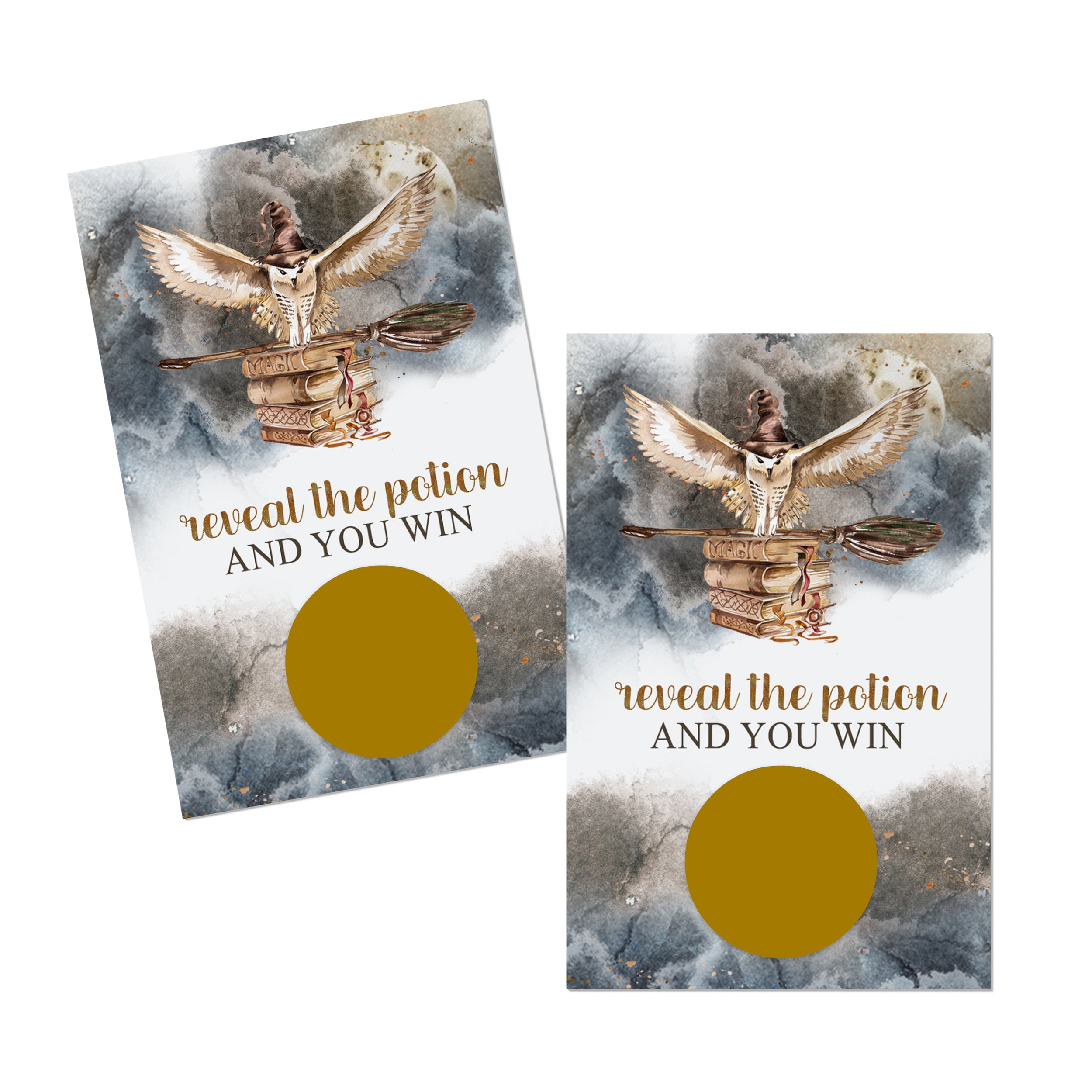 Magic Wizard Scratch Off Game Cards 30 Pack Halloween Bridal Shower, Birthday Party, Owl Baby Shower Raffle Ticket Prize Drawing Wedding Favors - Paper Clever Party
