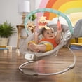 thumbnail image 2 of Bright Starts Disney Baby Winnie The Pooh Baby Bouncer Soothing Vibrations Deluxe Infant Seat - Faux Suede, Music, Removable -Toy Bar, 0-6 Months 6-20 lbs (Dots & Hunny Pots), 2 of 5
