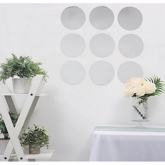 BalsaCircle 12 Silver 8" Round Mirror Stickers Acrylic Removable Wall Decals Accessories Dorm Rooms Decorations