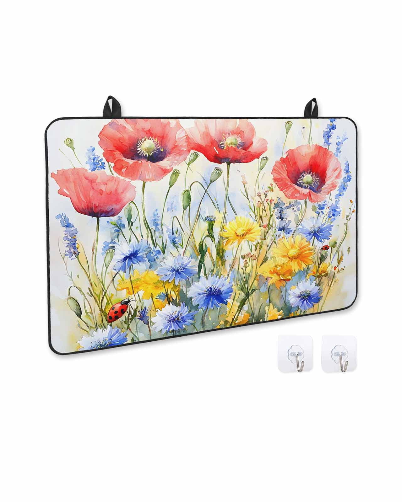 nqOlkjepod Large Induction Cooktop Protector Mat 24"x21", Blue Flower Stove Top Covers for Electric Stove, Patriotic Red Poppy Floral Daisy Wildflower Stove Burner Cover Mats, Glass Top Stove Cover