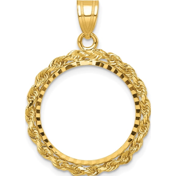 14K Yellow Gold Wideband Distinguished Coin Jewelry 14Ky Diamond-Cut Rope Prong 18.0Mm Bezel Pendant - Jbsp