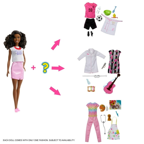 Barbie Surprise Career Doll with 8 Accessories, Brunette Hair, 3 Years and Up