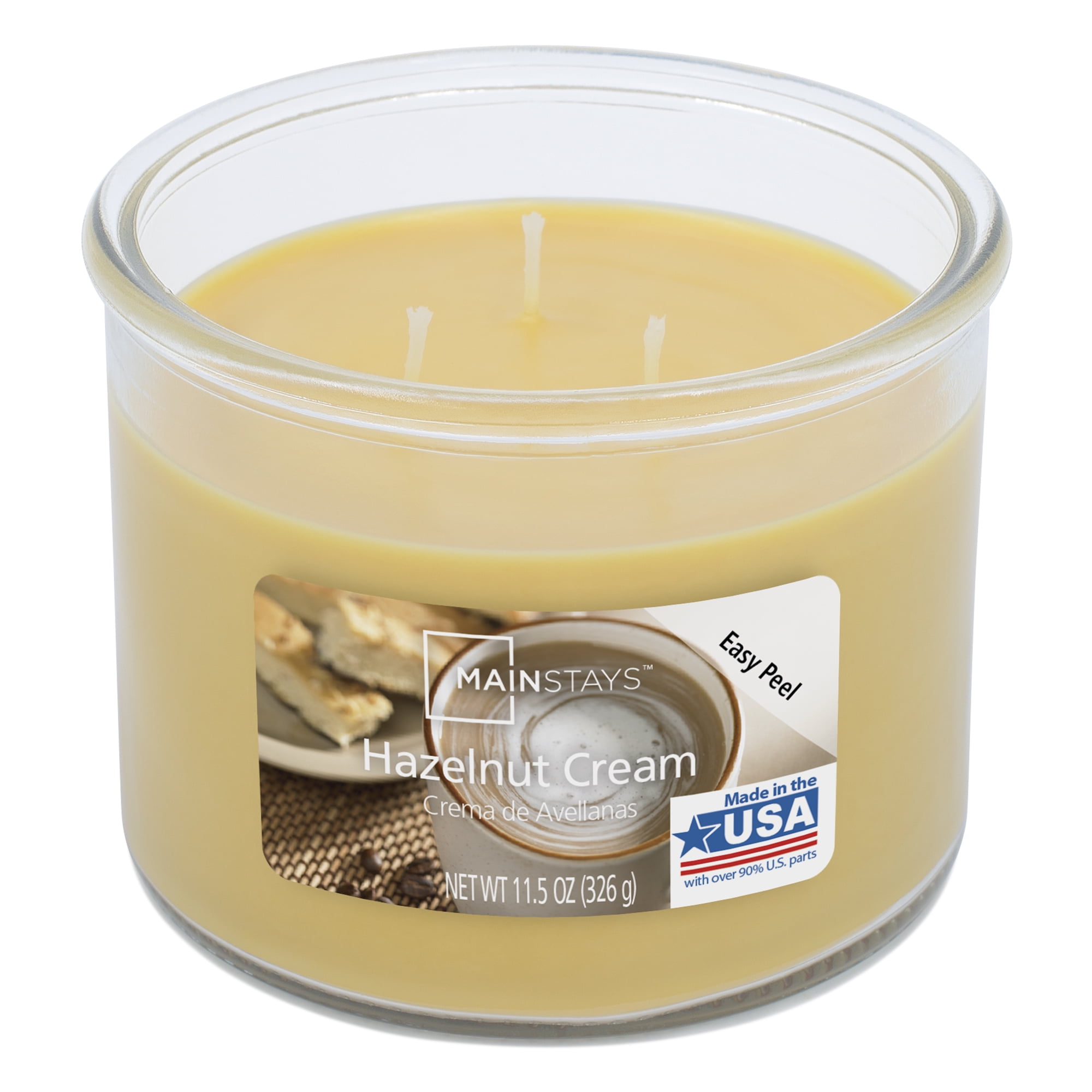 (4 pack) Mainstays Scented 3-Wick Glass Jar Candle, Hazelnut Cream, 11.5 oz