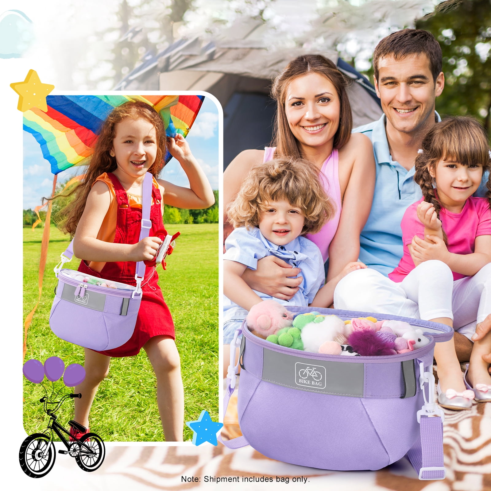 Yucurem Durable Kids Bike Basket, Waterproof Bicycle Front Basket Handlebar Bag with Reflective Safety Straps, Fabric Bicycle Basket for Boys & Girls (Purple)