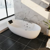 71-in L x 33.8-in W White Acrylic Center Drain Freestanding Whirlpool Tub with Faucet - Handshower - Headrest - 7 Water Jets