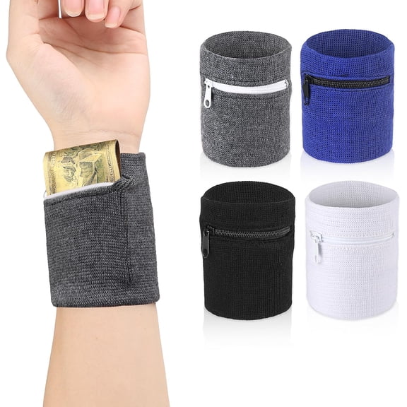 4 Pack Wrist Wallet with Zipper, Wristband Pocket for Running Walking and Sports