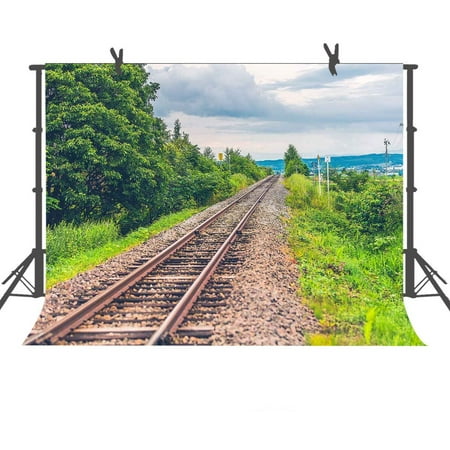Background Tracks (GreenDecor Polyster 7x5ft Green Trees Train Track Photography Backdrop Photo Props Nature Scenery)