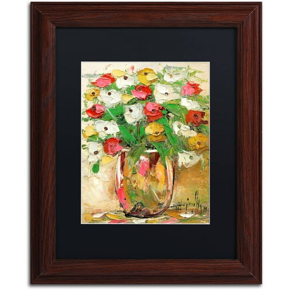 Trademark Fine Art "Spring Flowers in a Vase 7" Canvas Art by Hai Odelia, Black Matte, Wood Frame