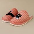 thumbnail image 4 of Winter Scuff Slippers for Women Men Funny Matching Cat Embroidery Corduroy Home Shoes Memory Foam Slip on Slides Watermelon Red 10, 4 of 5