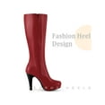 thumbnail image 3 of BLISSFUL STEP Women's Boots Round Toe Platform Chunky Heel Knee High Side Zipper Boots  Red 7, 3 of 6