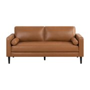 Naomi Home Velonie Air Leather Mid-Century Sofa, Removable Cushions, Matching Bolster Pillows, Spacious 3-Seater Comfort, Solid Wood Frame, Everyday Relaxation, Tan