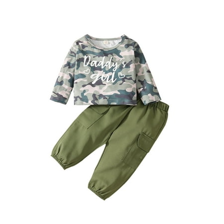 

IZhansean Toddler Daddy s Girl Camo Outfits Long Sleeve Crop T-Shirt Tops Pants 2Pcs Spring Fall Outfits Green 3-4 Years