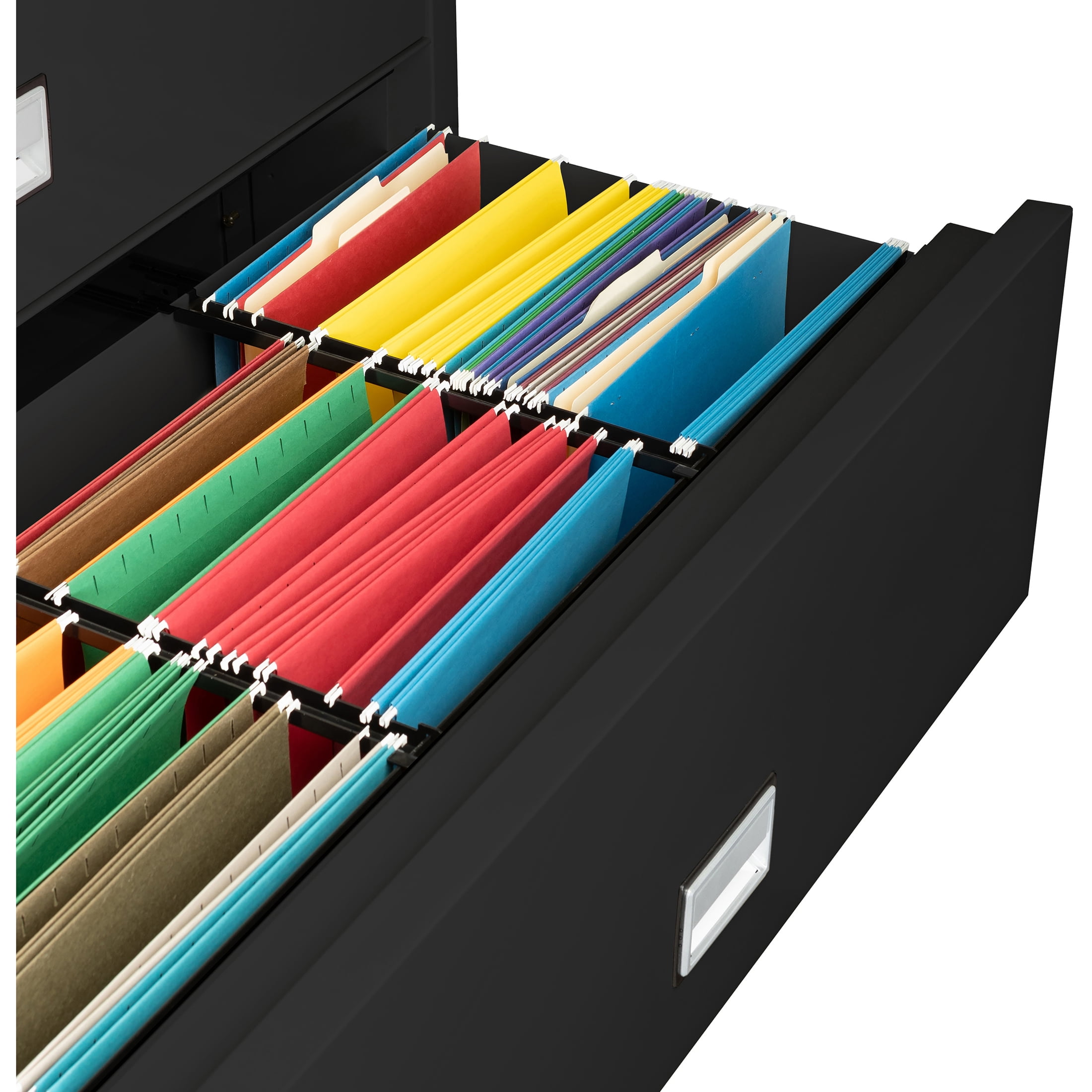 Phoenix Safe Lateral 44 inch 3-Drawer Fireproof File Cabinet with Key Lock, Water Seal, Black, LAT3W44B