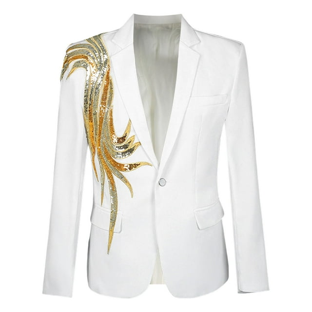 JHLZHS Costumes pour Hommes Coupe Régulière Bleu Marine Veste de Costume pour Hommes Performance de Scène Banquet Rétro Broderie Dorée Veste de Costume Décontractée Blanche Vestes pour Hommes TG
