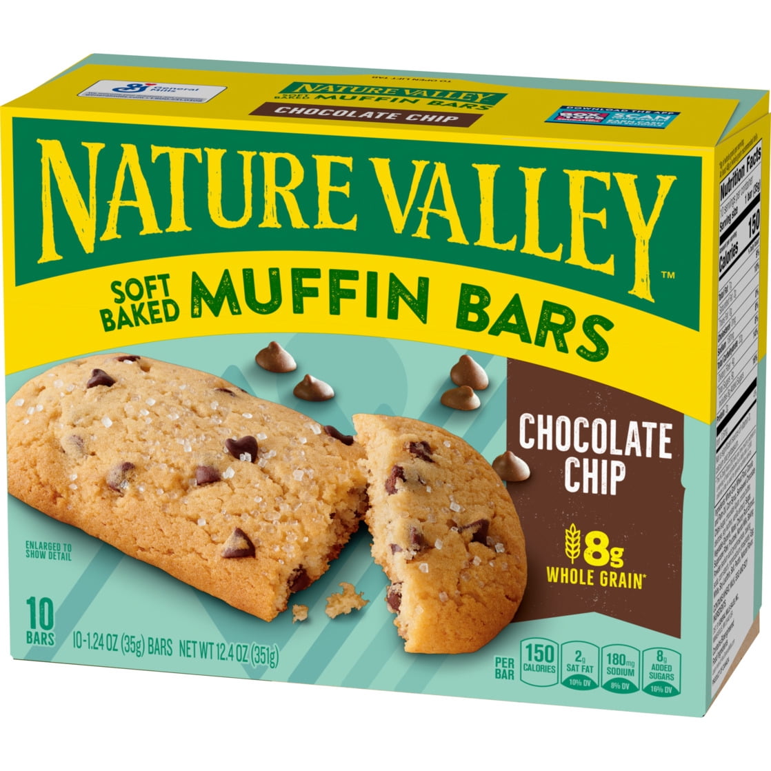 (6 pack) Nature Valley Soft Baked Muffin Bars, Chocolate Chip, Snack Bars, 10 Bars, 12.4 oz