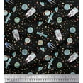 thumbnail image 1 of Soimoi Black Silk Fabric Astronaut & Planet Galaxy Printed Fabric 1 Yard 42 Inch Wide, 1 of 3
