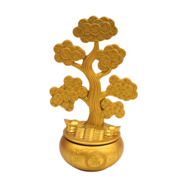Escultura de la buena fortuna, figura de la suerte y la riqueza, coleccionable, centro de mesa Feng Árbol con base redonda