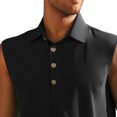 thumbnail image 4 of pstuiky Camisetas sin mangas para hombre, Chaleco informal sin mangas con botones y cuello abatible para hombre, de color liso, para verano Tops elegantes para mujer m, 4 of 4