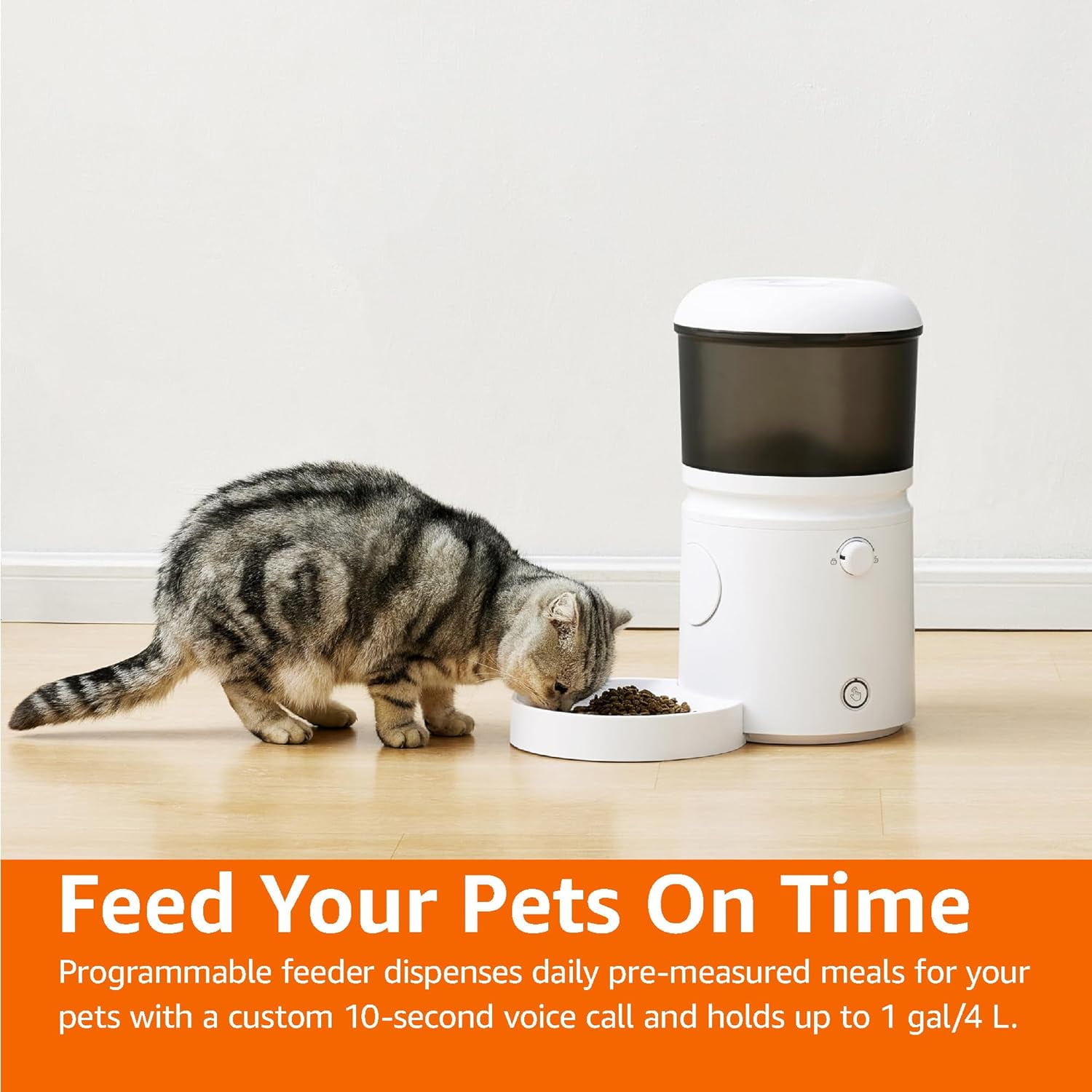 Automatic Cat Feeder with Programmable Voice Recorder, Slow Feed, Portion Control, 4L Capacity, White