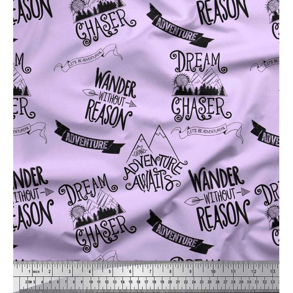Soimoi Purple Poly Georgette Fabric Dream Chaser Text Print Fabric by the Yard 42 Inch Wide