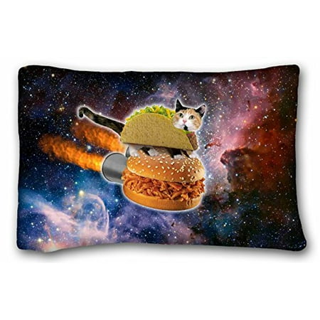 WinHome Funny Taco Cat Riding Hamburger In Space Pillowcase - Zippered Pillowcase, Pillow Protector, Best Pillow Cover Size 20x30 Inches Two Sided