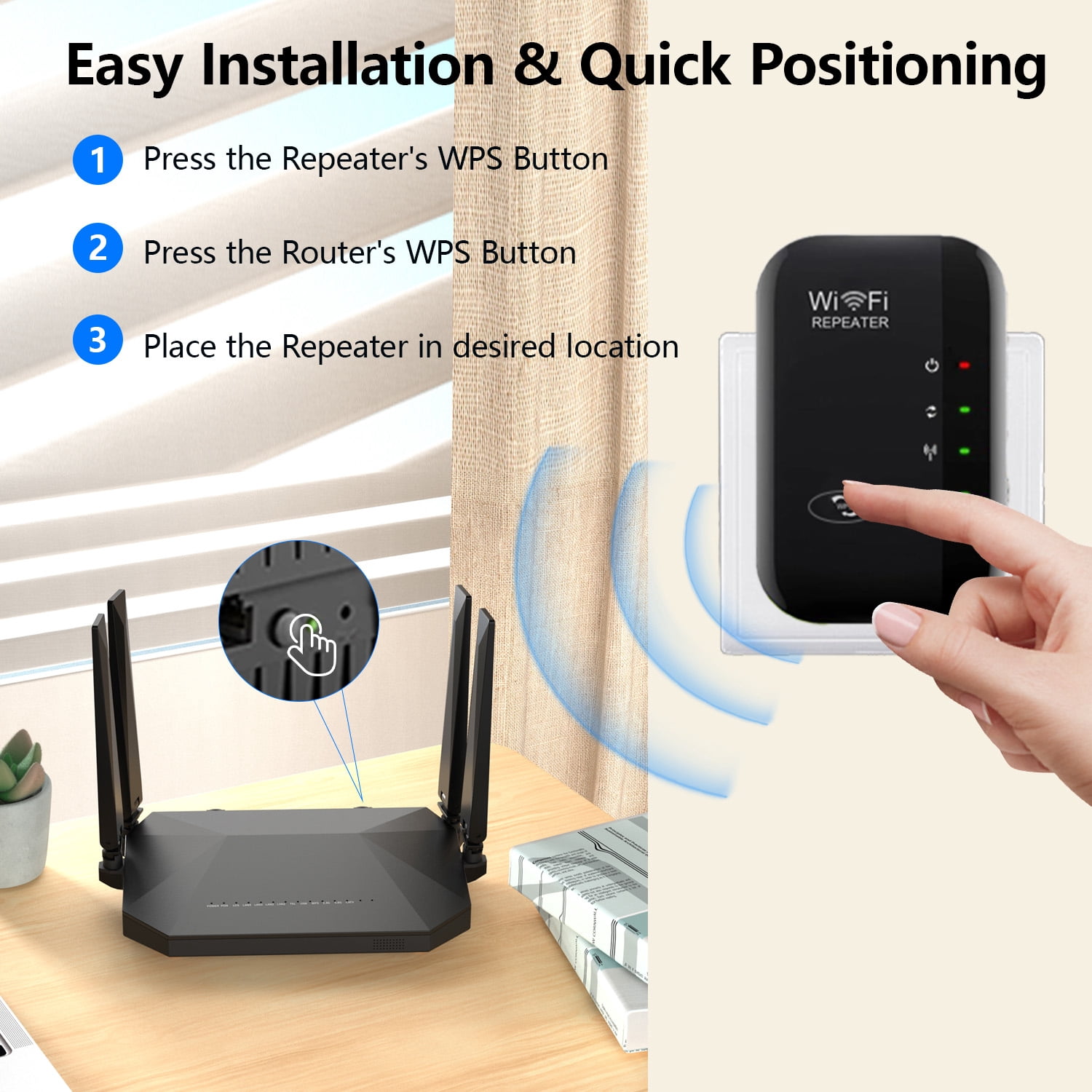 2 Pack WiFi Range Extender Signal Booster up to 4500sq.ft,  WiFi Extender, Wireless Internet Repeater, Long Range Amplifier with Ethernet Port, Access Point, 1-Tap Setup, Support Alexa, Black